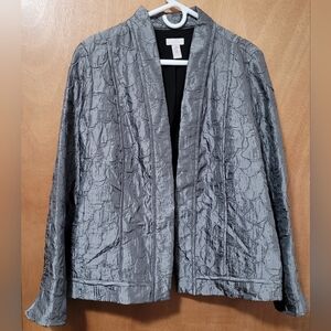 Chico's Silver Gray & Black Crinkle Textured Open Long Sleeve Jacket Size 3